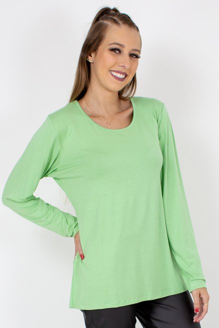 Blusa Meia Túnica Manga Longa Viscolycra Lisa Verde Claro