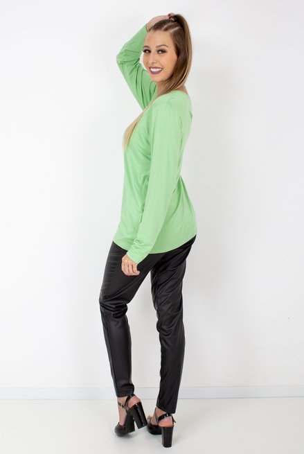 Blusa Meia Túnica Manga Longa Viscolycra Lisa Verde Claro