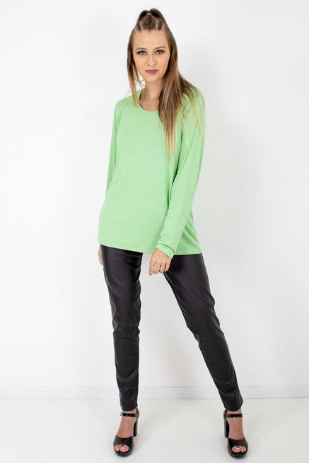 Blusa Meia Túnica Manga Longa Viscolycra Lisa Verde Claro