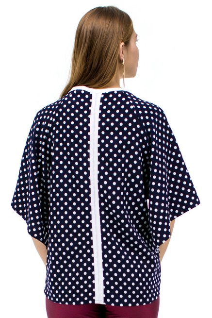 Blusa Oriental Manga 3/4 Estampa Poá Azul Marinho