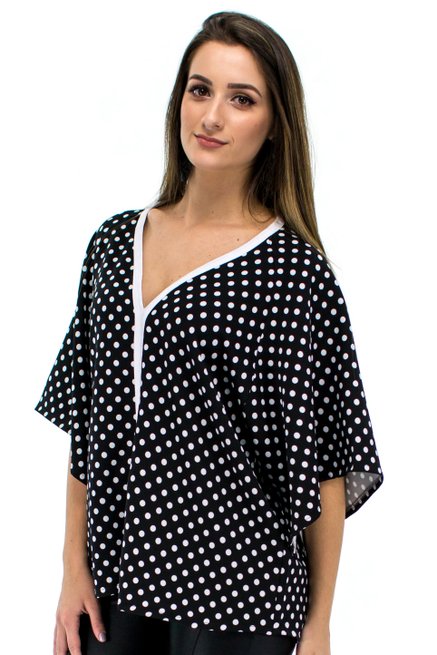 Blusa Oriental Manga 3/4 Estampa Poá Preta