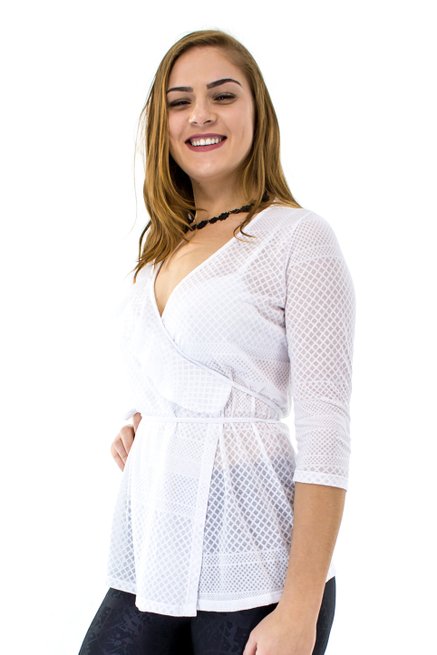 Blusa Transpassada Manga 3/4 Lisa Branca