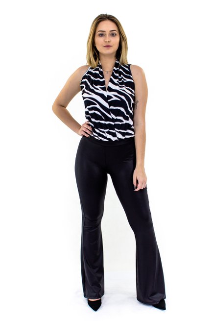 Body Jake Manga Curta Estampa Animal Preto e Branco