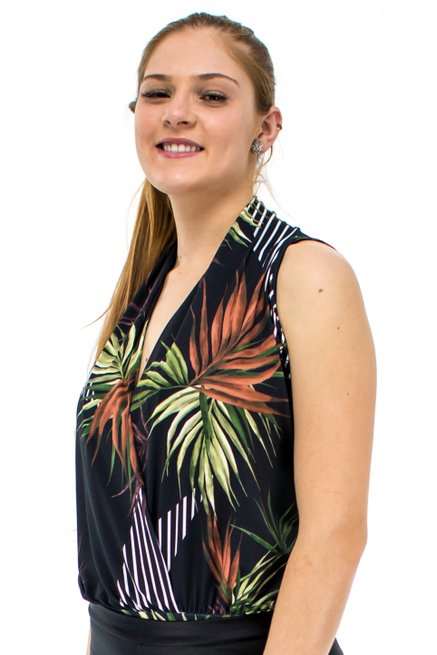 Body Jake Manga Curta Estampa Tropical Black