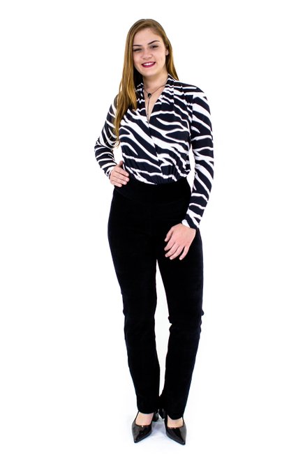 Body Manga Longa Estampa Animal Preto e Branco