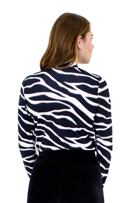 Body Manga Longa Estampa Animal Preto e Branco