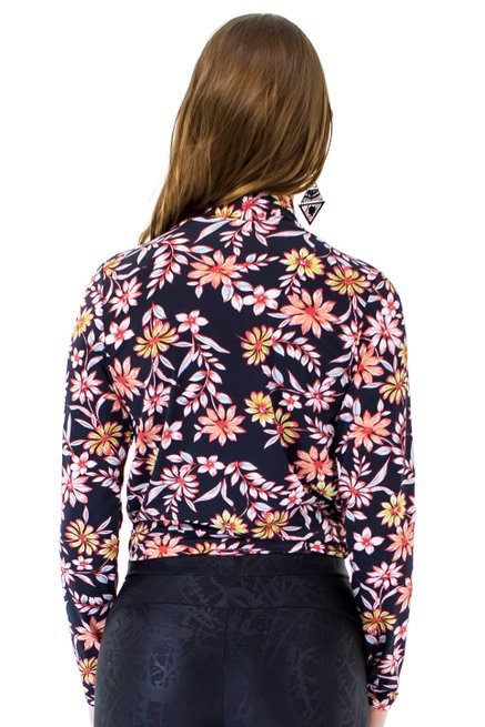 Body Manga Longa Estampa Floral Black