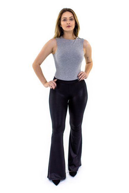 Body Regata Canelado Liso Cinza