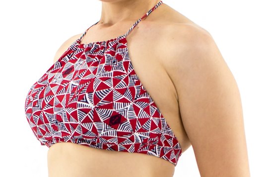 Bustiê Cropped Bojo Estampa Geométrica Vermelho