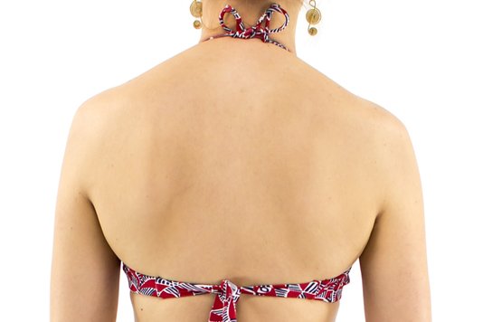 Bustiê Cropped Bojo Estampa Geométrica Vermelho