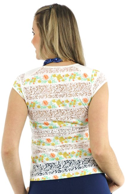 Blusa Manga Curta Rosy Devorê Estampa Floral