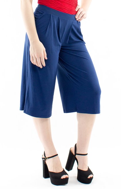Calça Pantacourt Viscolycra Lisa Azul Marinho