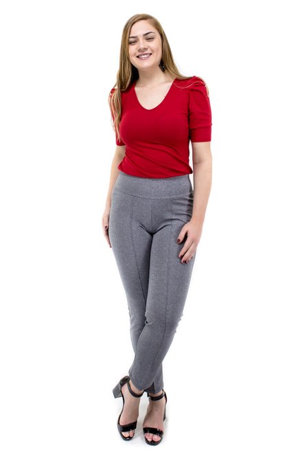 Calça Cigarrete Friso Lisa Cinza Mescla