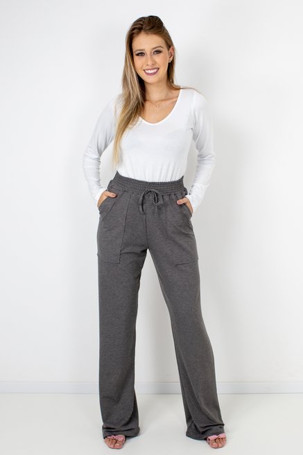 Calça Feminina Moletinho Careca Lisa Cinza