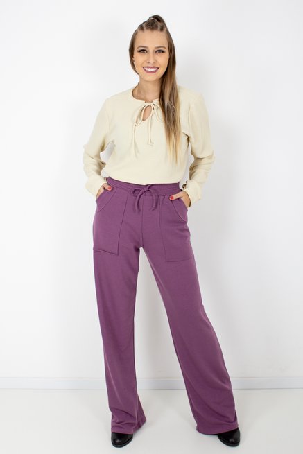 Calça Feminina Moletinho Careca Lisa Roxa