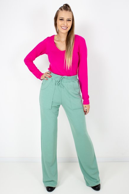 Calça Feminina Moletinho Careca Lisa Verde Claro