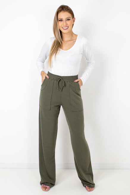 Calça Feminina Moletinho Careca Lisa Verde Escuro