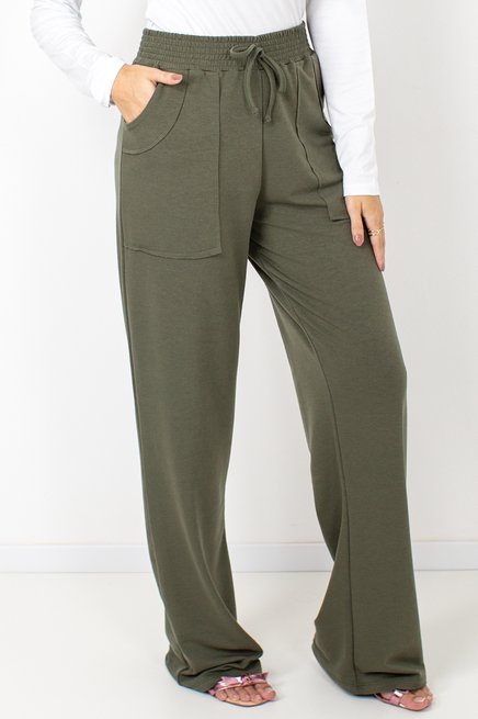 Calça Feminina Moletinho Careca Lisa Verde Escuro