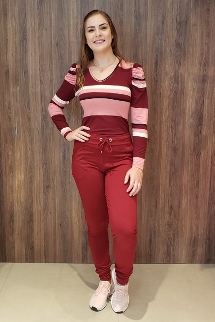 Calça Jogger Moletin Lisa Bordô