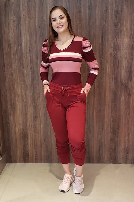 Calça Jogger Moletin Lisa Bordô