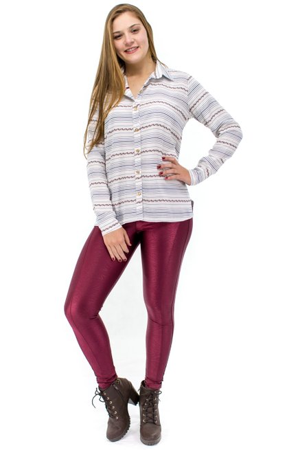 Calça Keli Brilho Estampa Animal Bordô