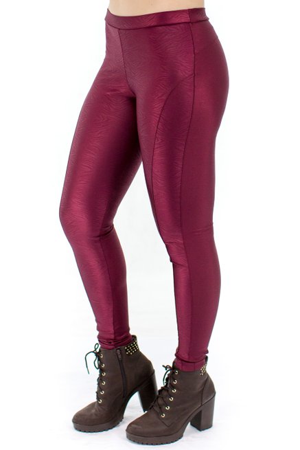 Calça Keli Brilho Estampa Animal Bordô