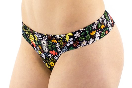 Calcinha Biquíni Fio Estampa Floral Preta