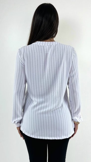 Camisa Feminina Listras Gola de Padre