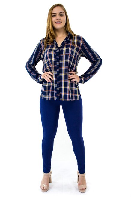 Camisa Manga Longa Estampa Xadrez Azul Marinho