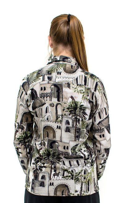Camisa Manga Longa Laura Estampa Abstrata Cinza