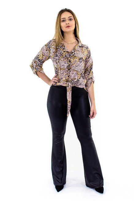 Camisete Cropped Manga 3/4 Estampa Abstrata Rosê