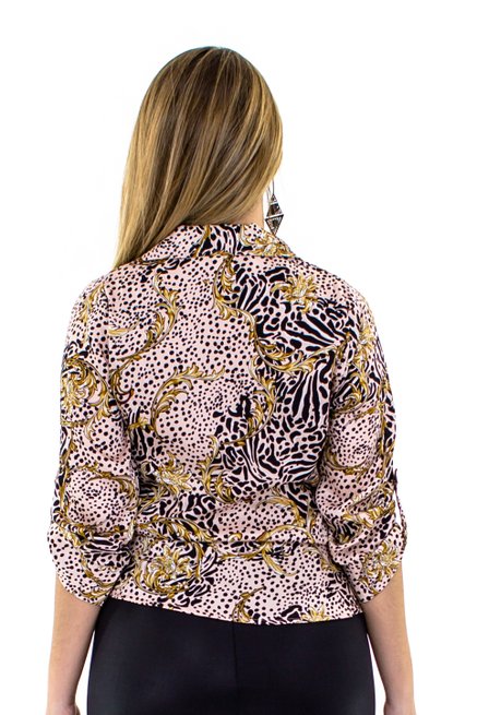 Camisete Cropped Manga 3/4 Estampa Abstrata Rosê