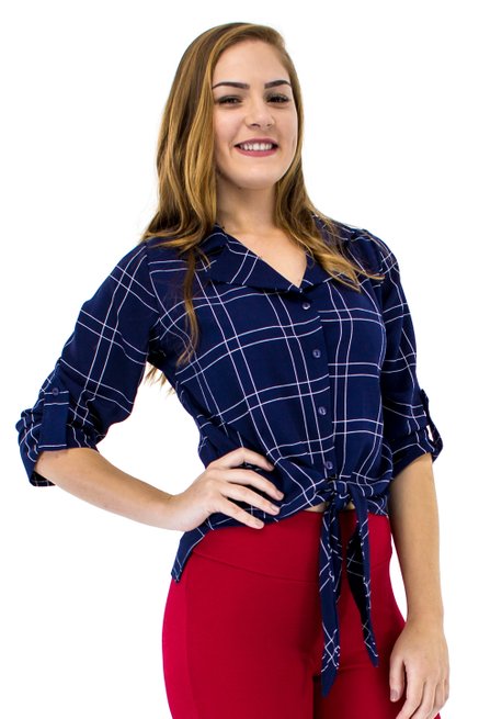 Camisete Cropped Manga 3/4 Estampa Geométrica Azul