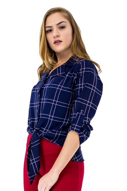 Camisete Cropped Manga 3/4 Estampa Geométrica Azul