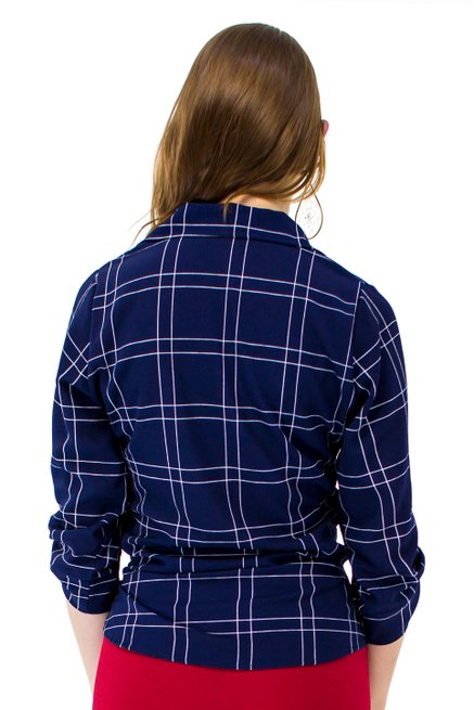 Camisete Cropped Manga 3/4 Estampa Geométrica Azul