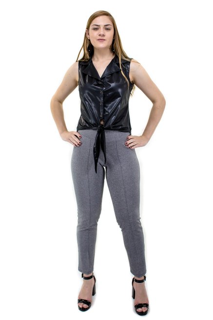 Camisete Cropped Sem Manga Cirre Lisa Preta