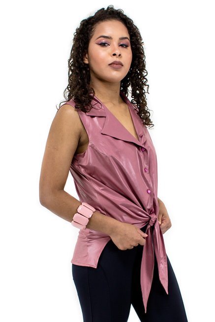 Camisete Cropped Sem Manga Cirre Lisa Rosa