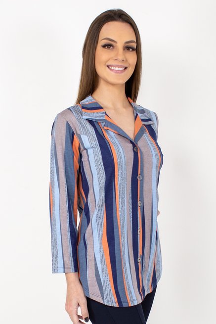 Camisete Dora Manga 7/8 Estampa de Listras