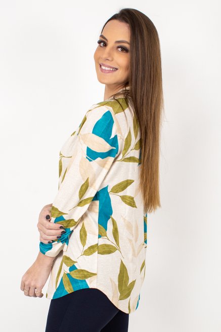 Camisete Dora Manga 7/8 Estampa Folhas