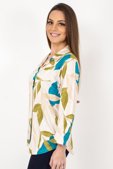 Camisete Dora Manga 7/8 Estampa Folhas