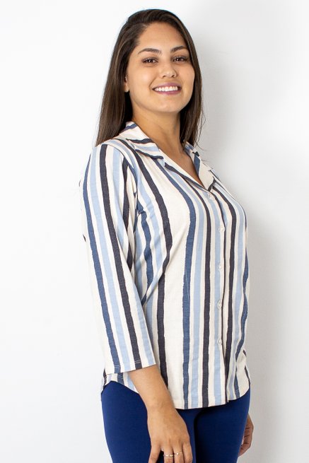 Camisete Dora Manga 7/8 Estampas Listras Azul