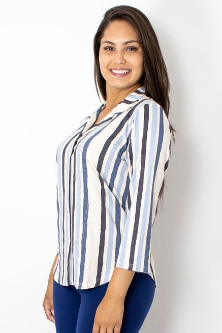Camisete Dora Manga 7/8 Estampas Listras Azul