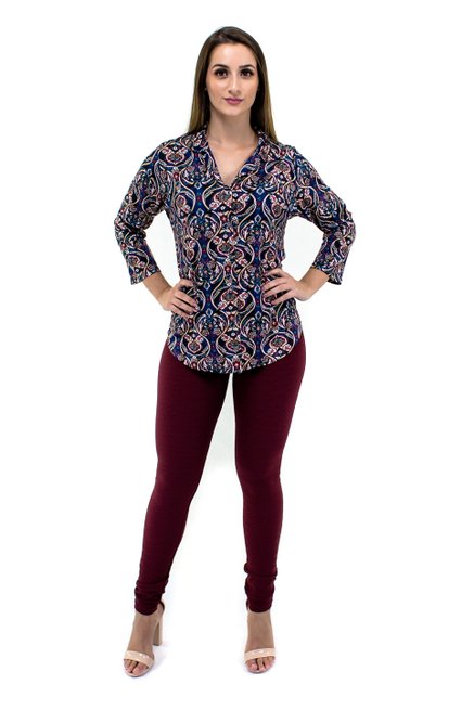 Camisete Manga 7/8 Dora Estampa Floral Azul