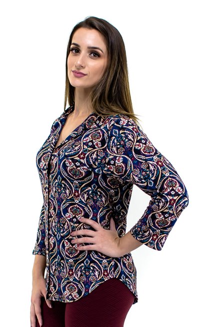 Camisete Manga 7/8 Dora Estampa Floral Azul