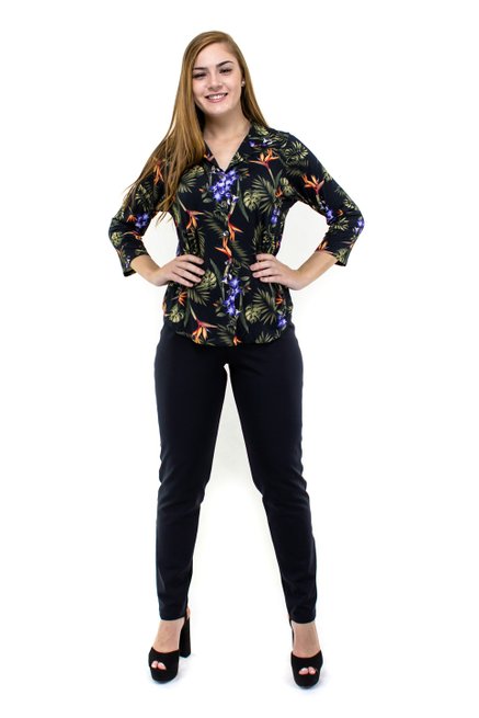 Camisete Manga 7/8 Dora Estampa Floral Black