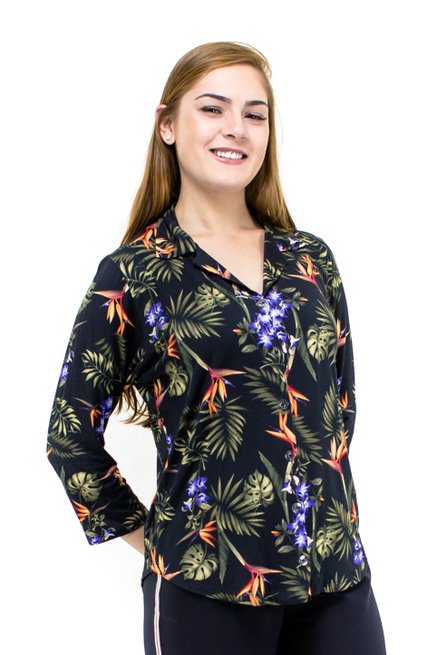 Camisete Manga 7/8 Dora Estampa Floral Black