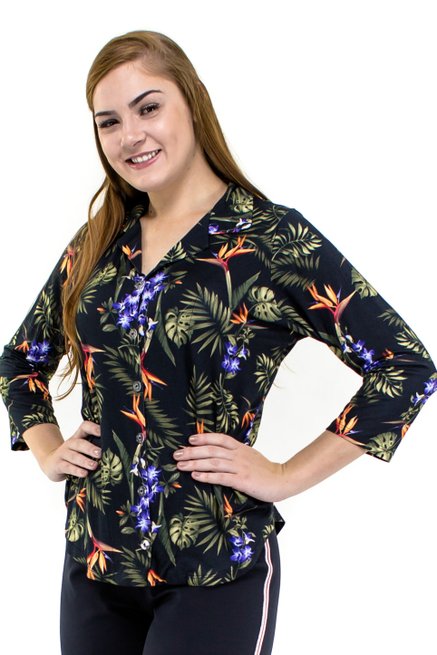 Camisete Manga 7/8 Dora Estampa Floral Black