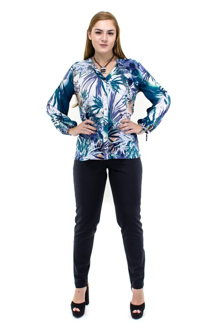 Camisete Manga Longa Gola Padre Estampa Abstrata Azul