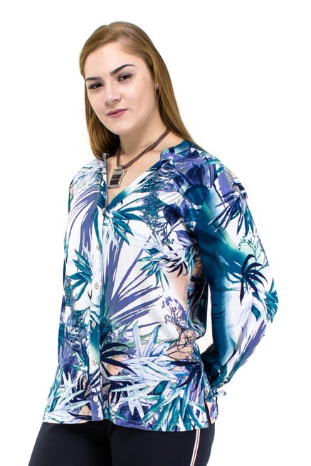 Camisete Manga Longa Gola Padre Estampa Abstrata Azul