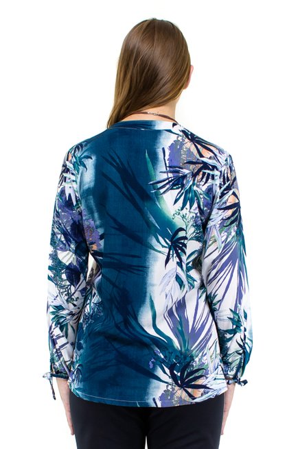 Camisete Manga Longa Gola Padre Estampa Abstrata Azul